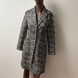 Judith and Charles long zebra striped coat jacket green white collar size 4